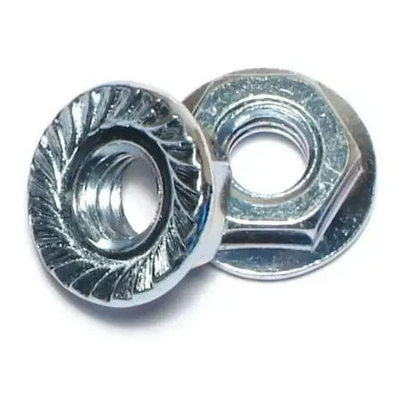 1/4-20 Zinc Plated Case Hardened Steel Serrated Lock Nuts - Hex Flange Design