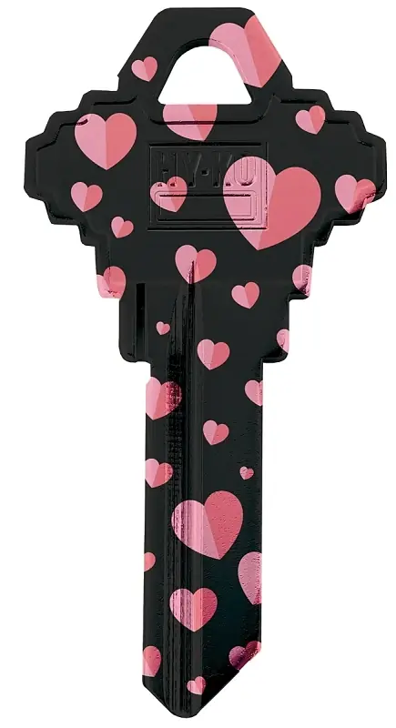 Hy-ko Heart House Key Blank Sc1-30 Single Sided For Schlage Locks - Black/pink Design