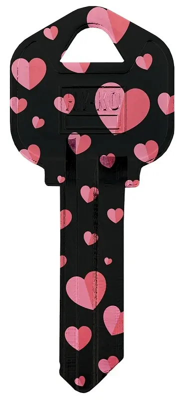 Hy-ko Heart House Key Blank For Kwikset Locks - Black And Pink Design