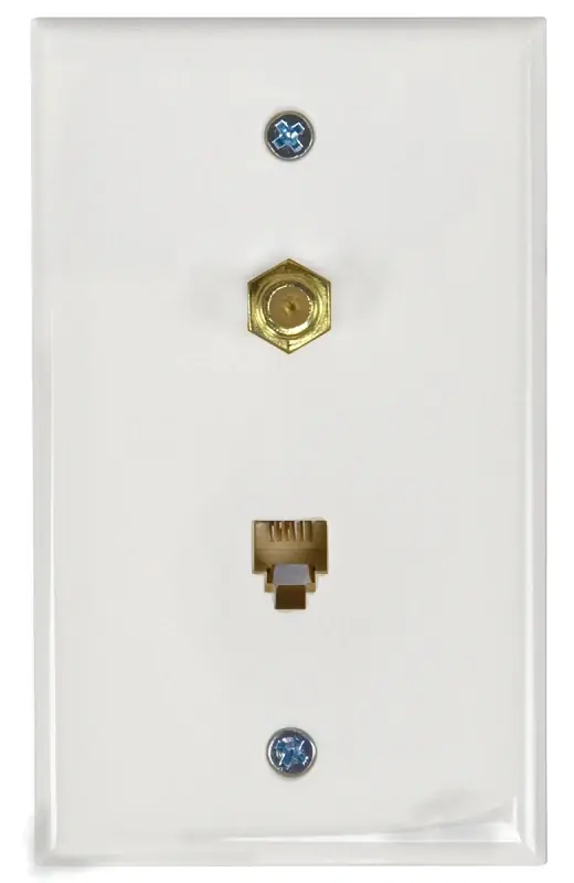 Tw1002cpw Phone And Coax Wall Plate, White, 4-1/2 In H X 2-3/4 In W X 1 In D