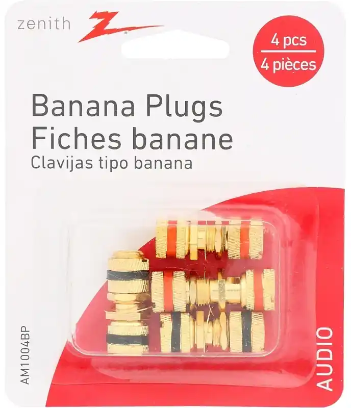 24k Gold Rca Banana Plugs For Speakers (4-pack)