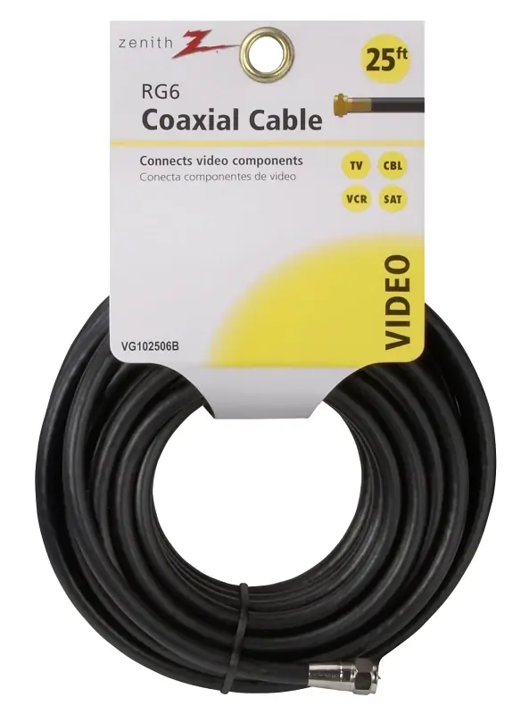 Vg102506b 25ft Rg6 Coaxial Cable - Black Finish For Video Devices