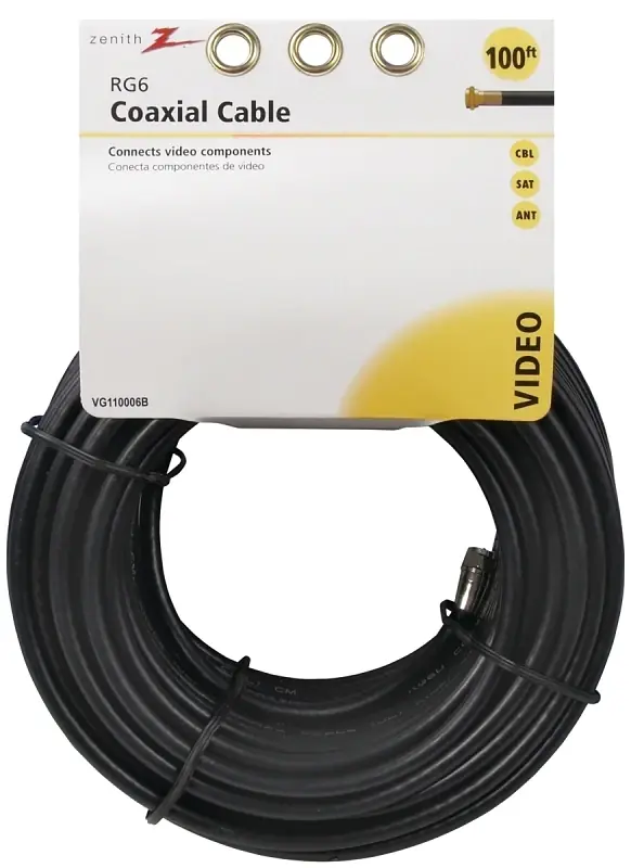 100 Feet Rg6 Coaxial Cable - Black, Model Vg110006b
