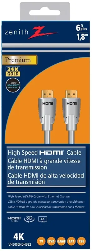 6 Ft. 24k High Speed Hdmi Cable With Ethernet - Model Vh3006hdhs2