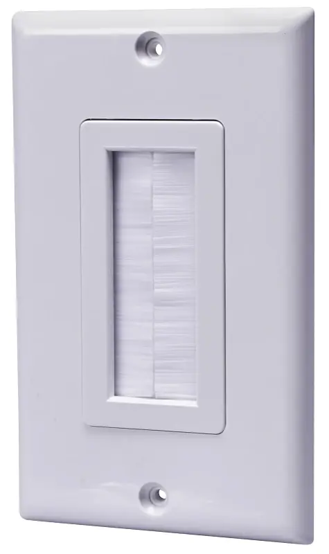 Brush Pass-through Wall Plate, 1 Gang, White Plastic, Screw Mounting