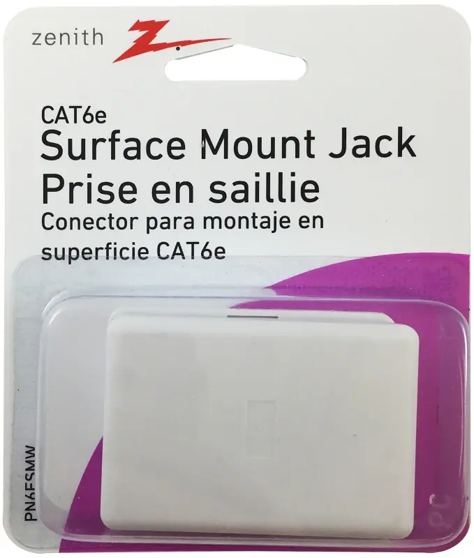 T-surface Mount Ethernet Jack 6e White For Cat 5/6e Installation
