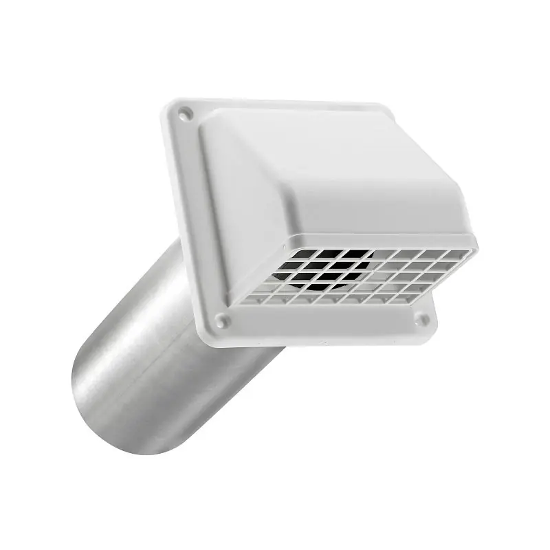 4 In. Exhaust Wall Hood Vent, Removable Screen & Damper, White Plastic, 11 In. Tail Pipe
