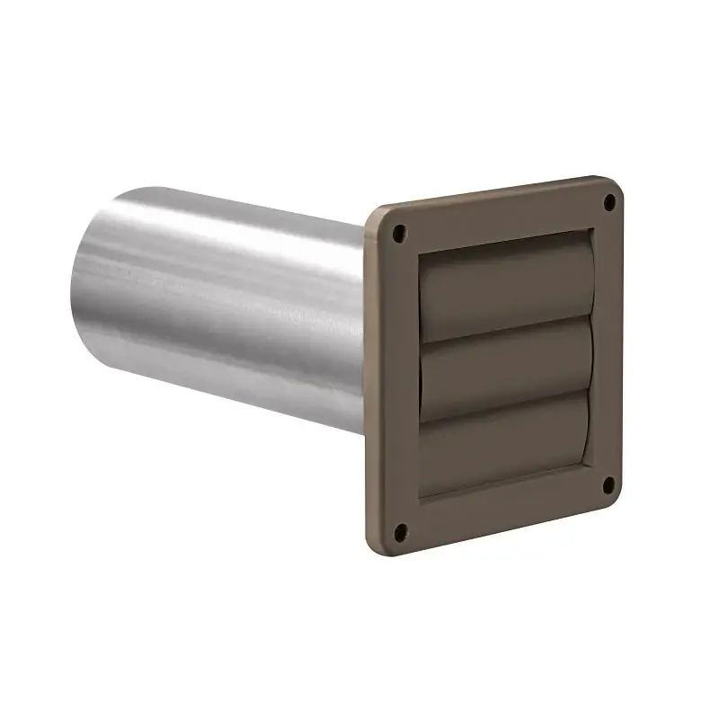 4 In. Exhaust Wall Louvered Vent, Brown Plastic, 11 In. Tail Pipe