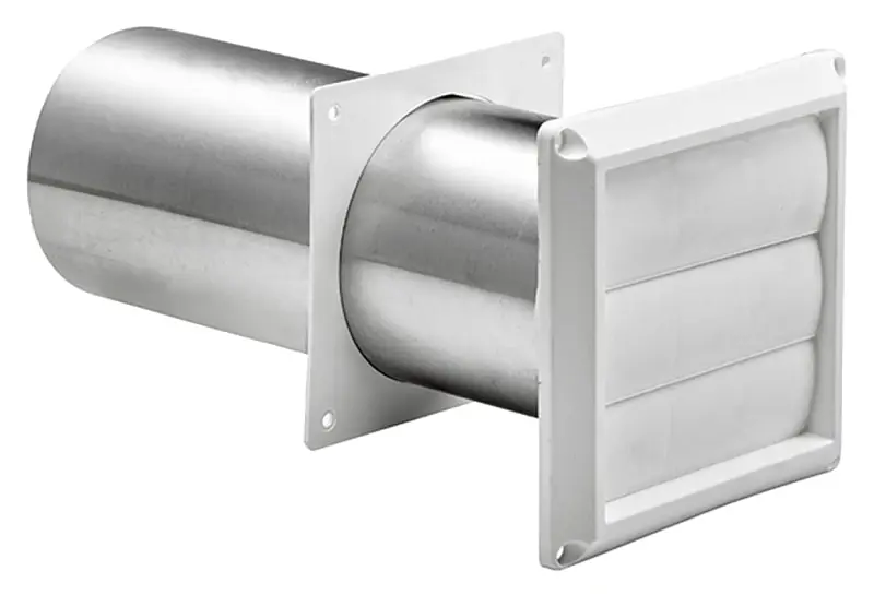 4 In. Exhaust Wall Louvered Vent, White Plastic, 11 In. Tail Pipe
