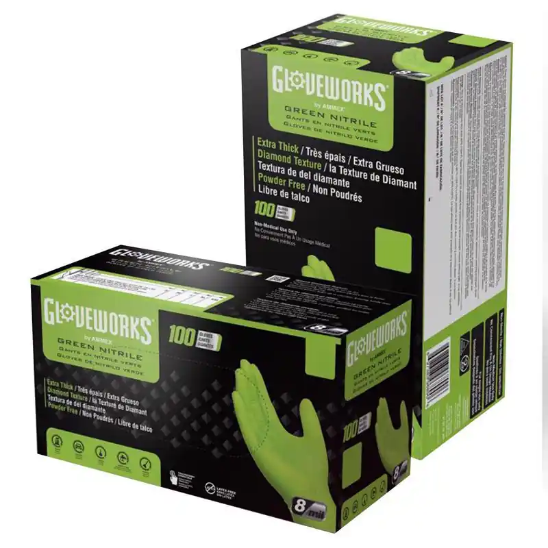 Gloveworks Nitrile Disposable Gloves Medium Green Powder Free 100 Pk