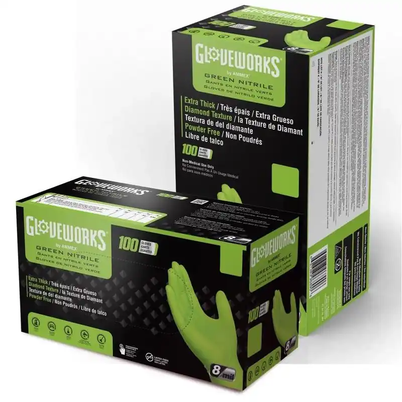 Gloveworks Nitrile Disposable Gloves X-large Green Powder Free 100 Pk