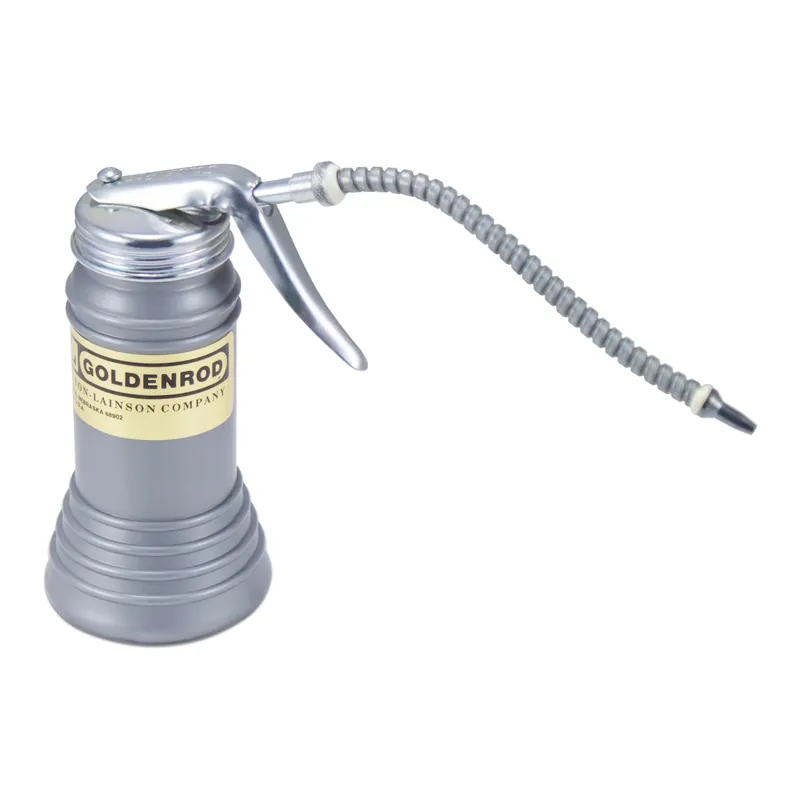 6 Oz Pistol Pump Oiler With Flexible Spout, Gray Plastic Container