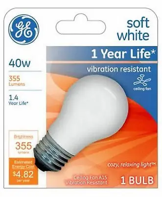 Ceilng Fan Light Bulb, A15, White, 40-watts, 355 Lumens