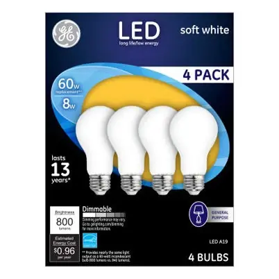 Led Light Bulbs, Soft White, 8 Watt, 800 Lumens, 4-pk.