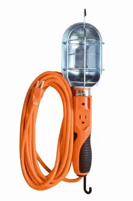 Trouble Work Light, Metal Guard & Outlet, 75-watts, Orange, 25 Ft.