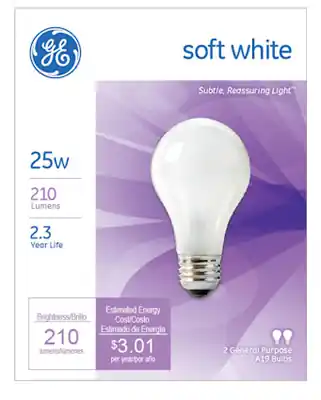 Soft White Light Bulbs, 25 Watt, 2-pk.