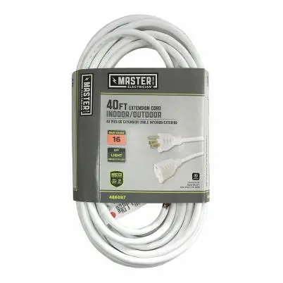 Outdoor Extension Cord, 16/3, White, 40-ft.