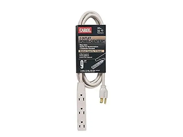 3-outlet Indoor Power Center Extension Cord, 16 Awg, 9‘ Grounded Beige Jacket