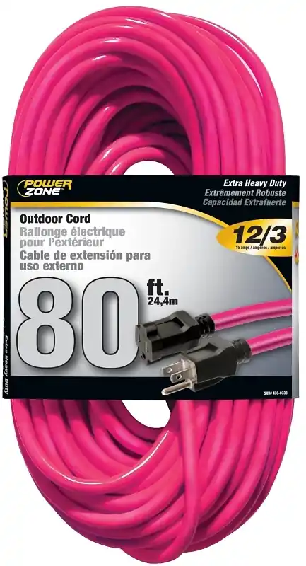 80 Ft Neon Pink Extension Cord, 12 Awg, 15 A, 125 V, Model Orn513833