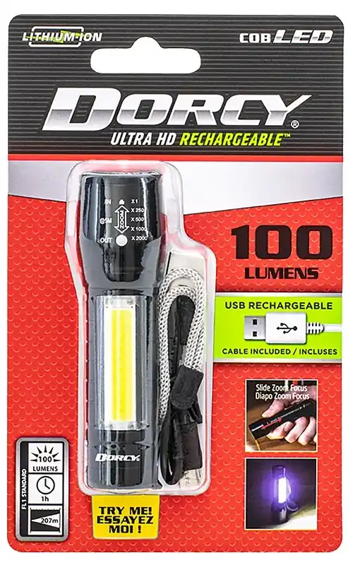 100 Lumens Ultra Hd Rechargeable Flashlight With Usb And Area Light