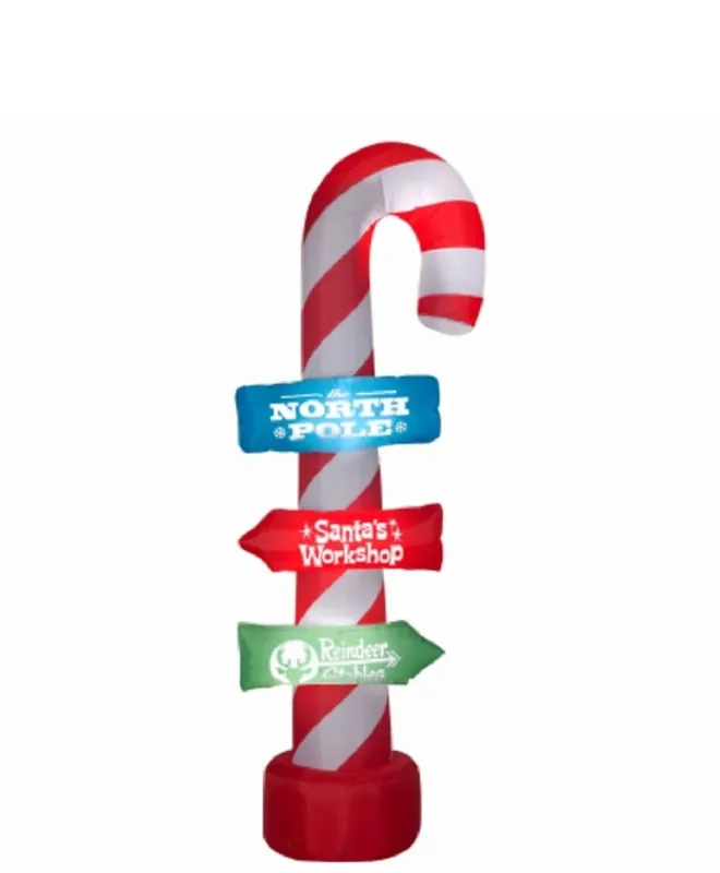 Inflatable Candy Cane, 3 Directional Signs, 8-ft.
