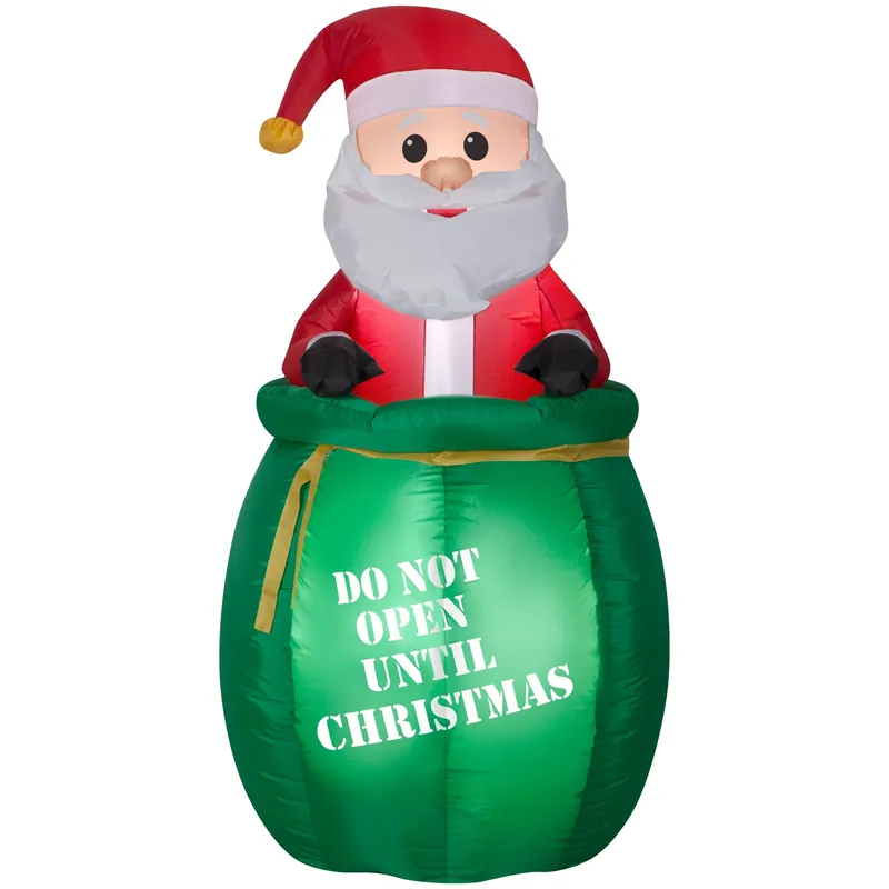 274668 5 Ft. Inflatable Santa In Gift Sack, Black Color Wire