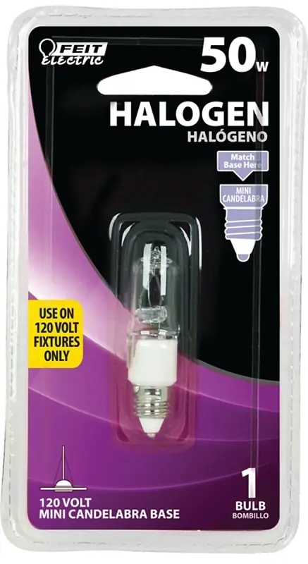 50-watt Dimmable Bright White T4 Halogen Light Bulb - Miniature Candelabra Base