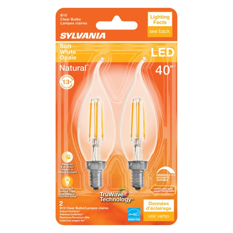 Natural B10 E12 (candelabra) Led Bulb Soft White 40 Watt Equivalence 2 Pk