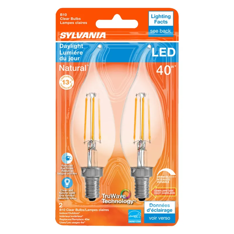Natural B10 E12 (candelabra) Led Bulb Daylight 40 Watt Equivalence 2 Pk