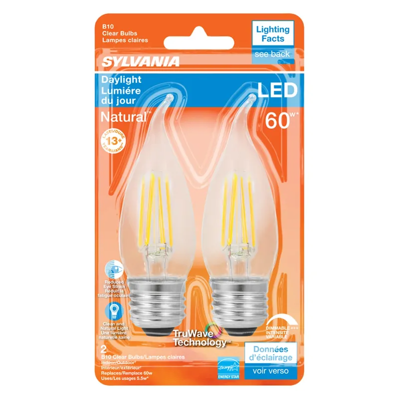 Natural B10 E26 (medium) Led Bulb Daylight 60 Watt Equivalence 2 Pk