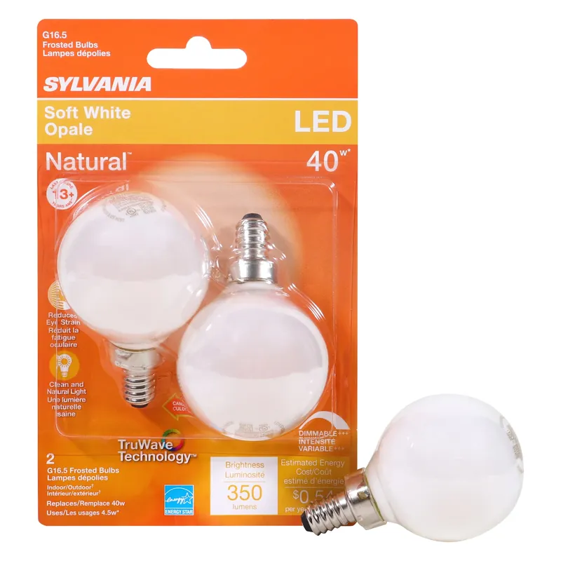 Natural G16.5 E12 (candelabra) Led Bulb Soft White 40 Watt Equivalence 2 Pk