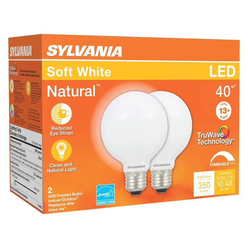 Natural G25 E26 (medium) Led Bulb Soft White 40 Watt Equivalence 2 Pk