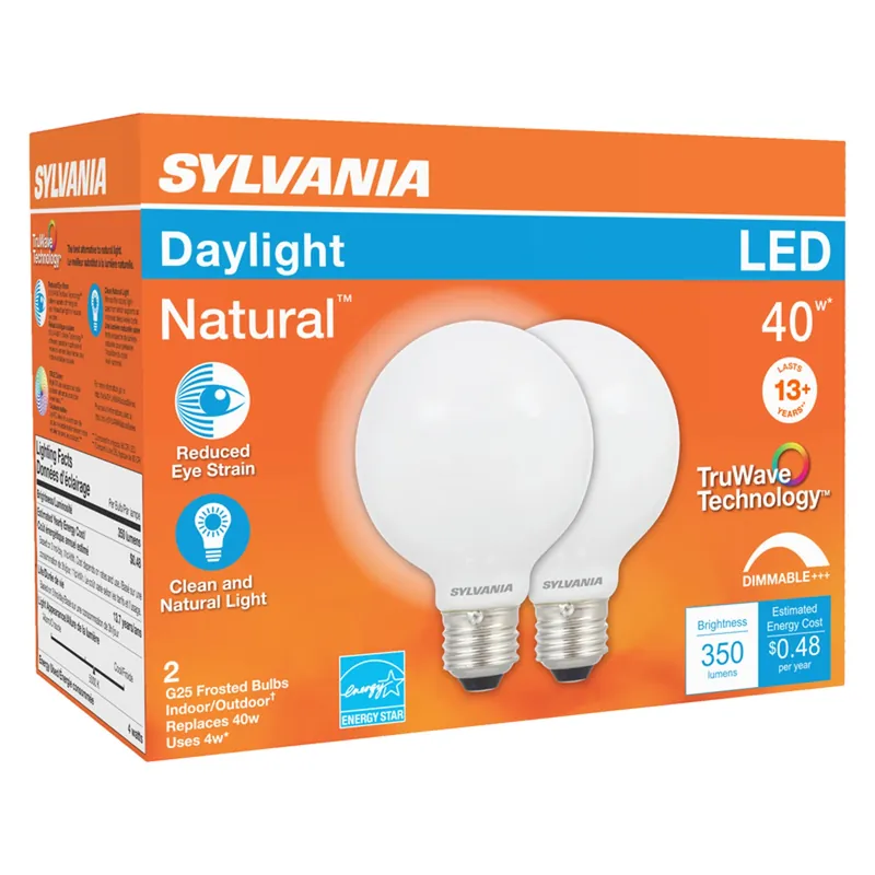 Natural G25 E26 (medium) Led Bulb Daylight 40 Watt Equivalence 2 Pk
