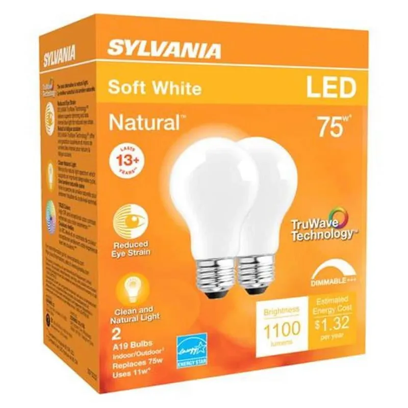 Natural A19 E26 (medium) Led Bulb Daylight 75 Watt Equivalence 2 Pk