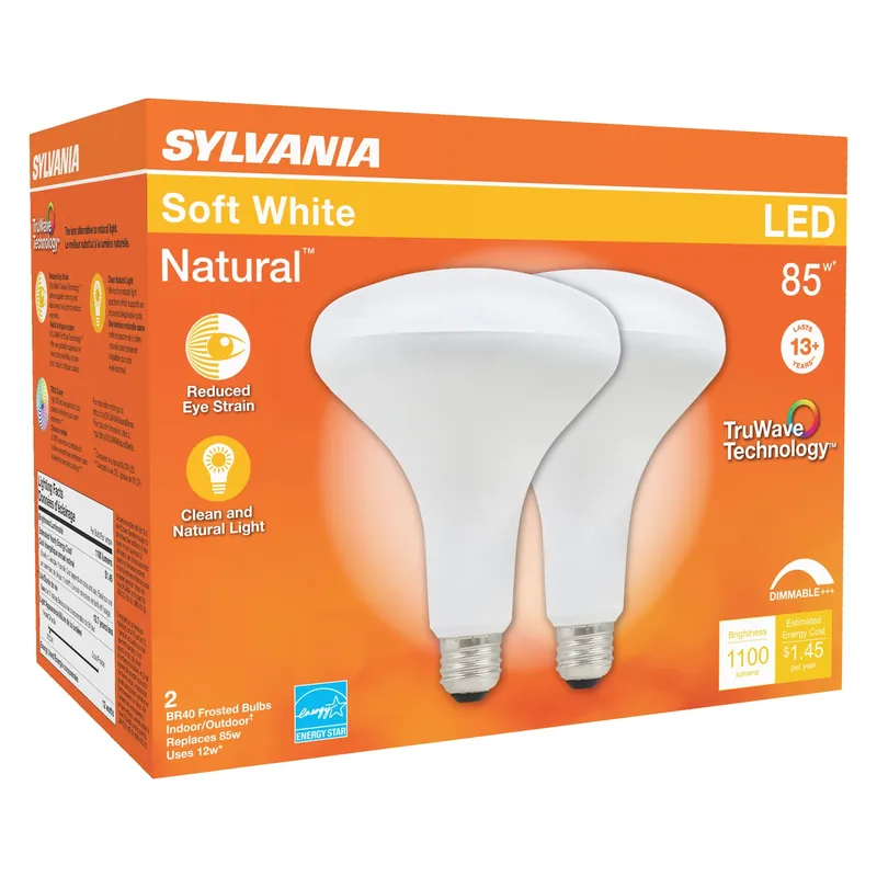 Natural Br40 E26 (medium) Led Floodlight Bulb Soft White 85 Watt Equivalence 2 Pk