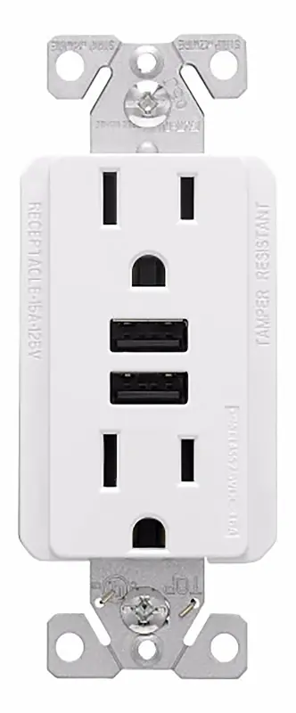 Tr7765w-kb-l 15a Duplex Receptacle With Usb Charger, White