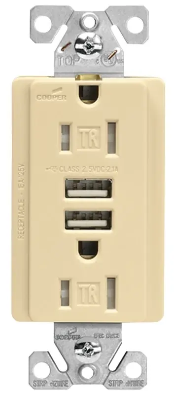 Tr7765v-kb-l 3.1a Usb Grounding Duplex Receptacle In Ivory