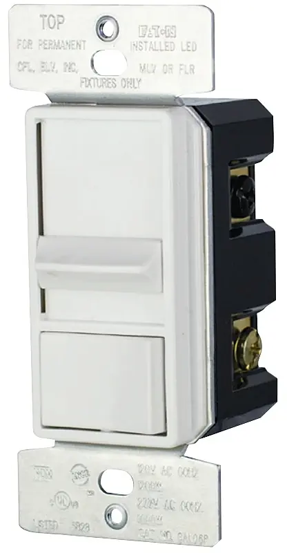 Eaton Cooper Wiring Slide Dimmer, 120v, 600w, White, 3-way Operation