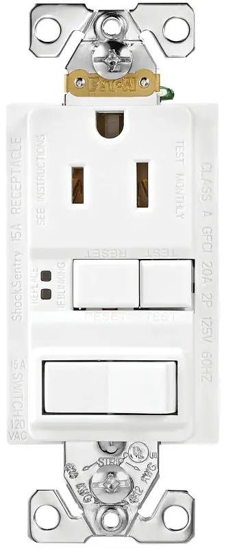 Trsgfs15w-m-l Wallplate Switch Combo Gfci Receptacle, 15 Amp, 125 Volt