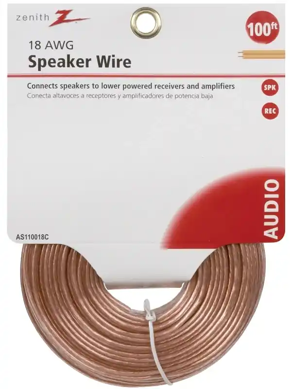 100 Feet 18 Gauge Speaker Wire With Clear Pvc Jacket And Polarity Indicator