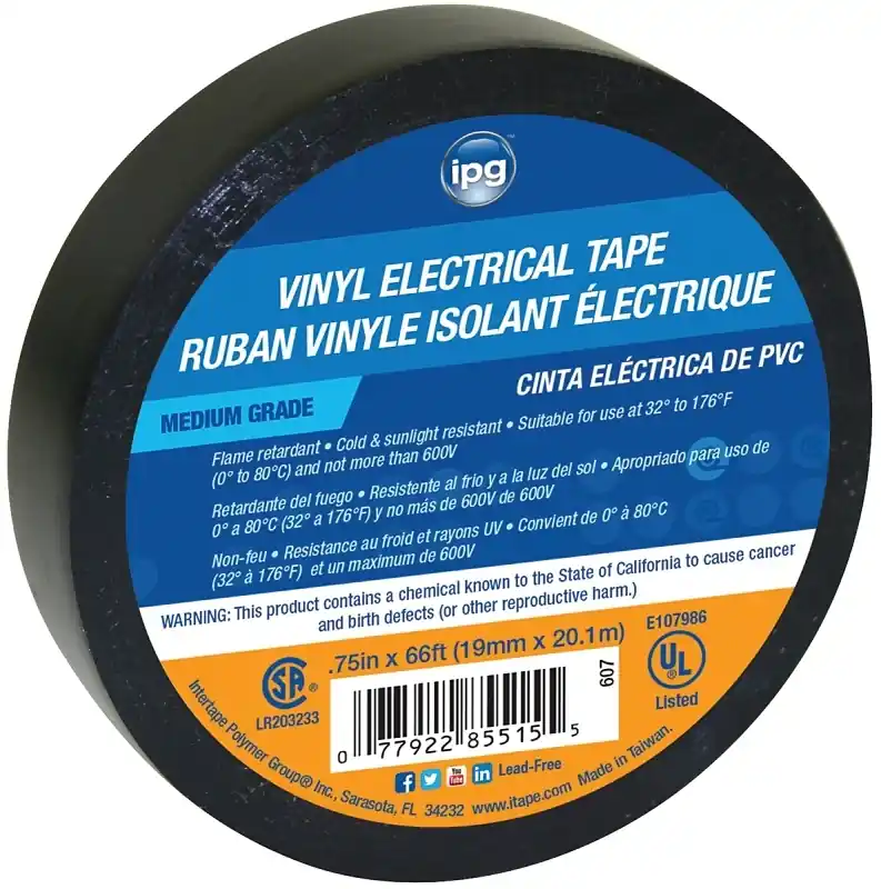 Intertape Polymer 85835 Premium Vinyl Electric Tape, 3/4" X 66‘ - 7 Mil Thick