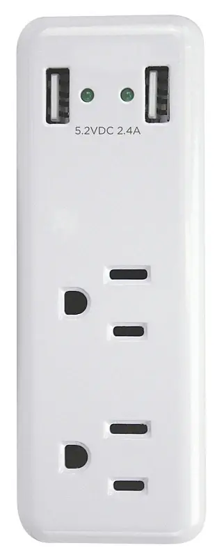 Orusb242 Usb Charger With 2 Outlets And 2-port 2.4 Amp Charging