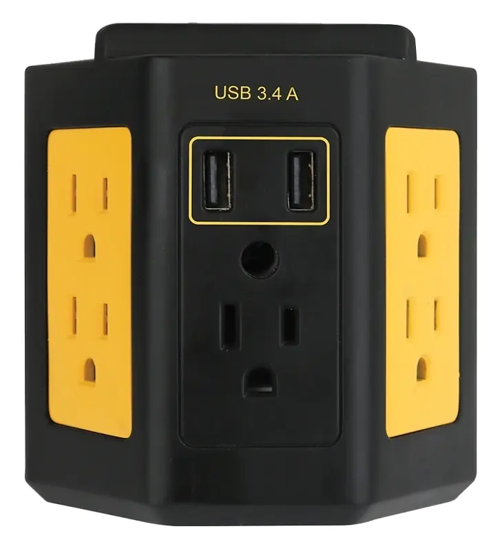 5-outlet Workshop Tap With 2 Usb Ports And 3.4a Charging Capacity