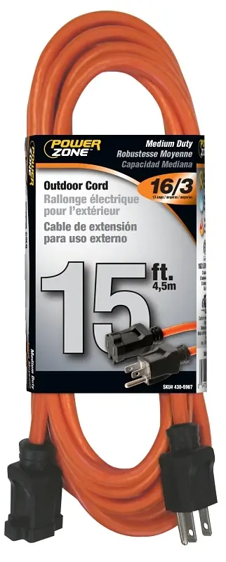 Outdoor Extension Cord 16/3 15 Feet Orange Model Or501615