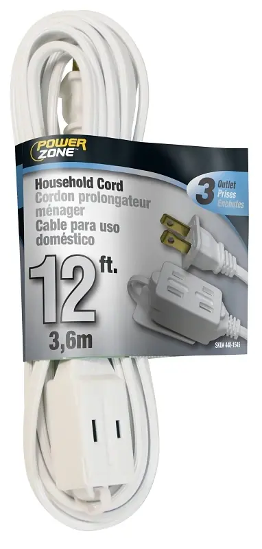 16 Awg 12 Feet Indoor Extension Cord With 3 Outlets, Model Or660612