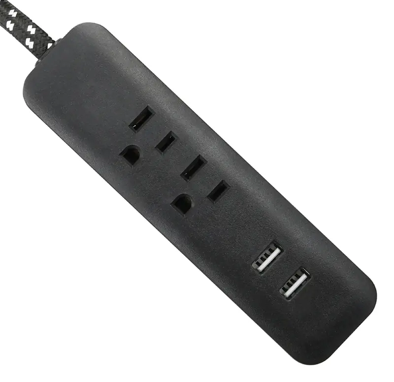 6 Feet Extension Cord With 2 Outlets And 2 Usb Ports In Black And White