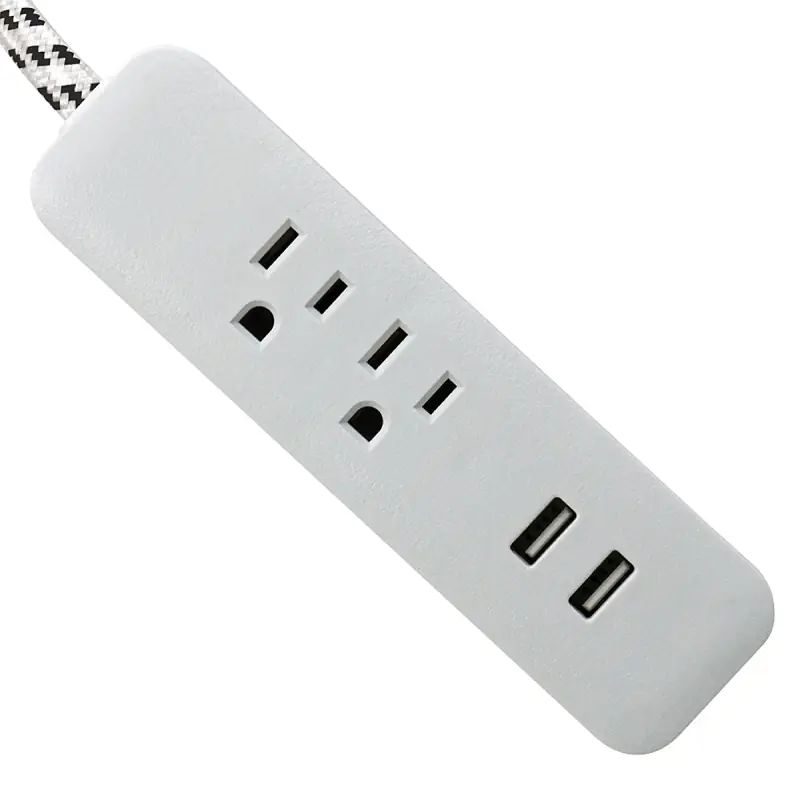 6 Feet Extension Cord With 2 Outlets And 2 Usb Ports In Platinum And White