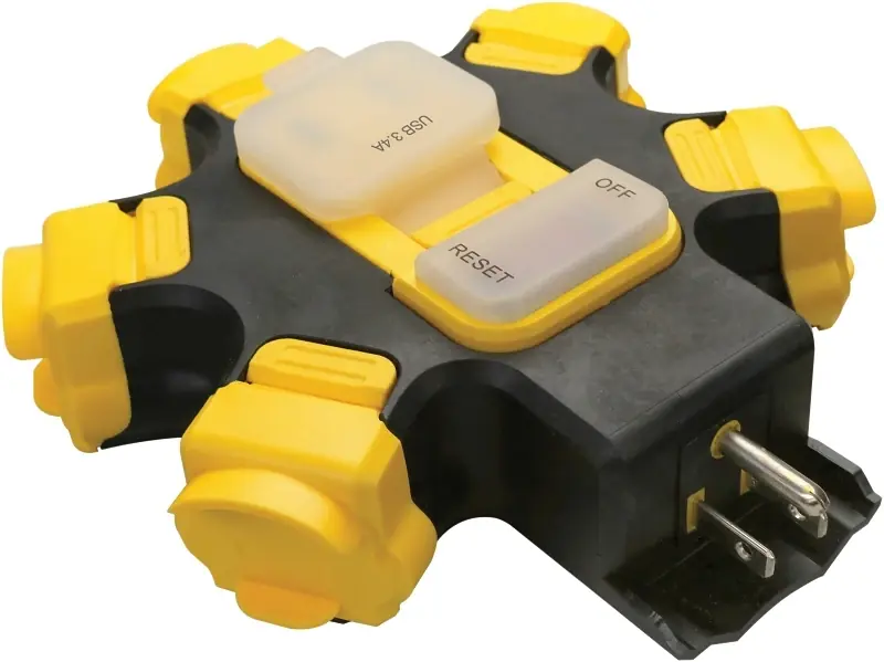 Outdoor Power Hub With 2 Usb Ports And 5 Outlets, 3.4a