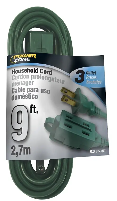 9 Feet Indoor Extension Cord, 16 Awg, Green Jacket, Model Or780609
