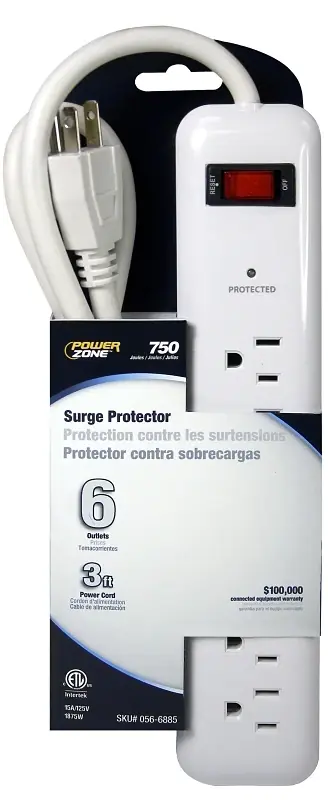 Surge Protector 6-outlet 750 Joules Powerzone Or802124 White